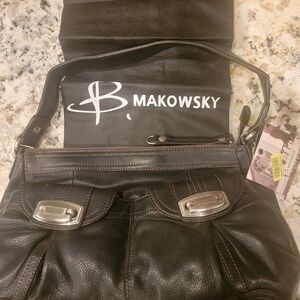B. Makowsky Black Leather Handbag